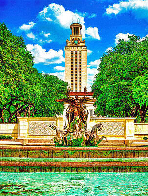 Wall Art - Digital Art - The Main Building of the University of Texas at Austin seen from the Littlefield Fountain by Nicko Prints