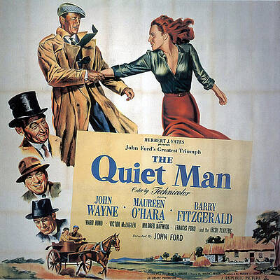Wall Art - Mixed Media - ''The Quiet Man'', with John Wayne and Maureen O'hara, 1952 by Retro Movie Posters