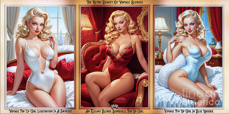 Wall Art - Painting - The Retro Beauty Of Vintage Blondes AI Concept Art by Xzendor7 by Xzendor7