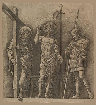 The Risen Christ between Saint Andrew and Saint Longinus Print by Andrea Mantegna