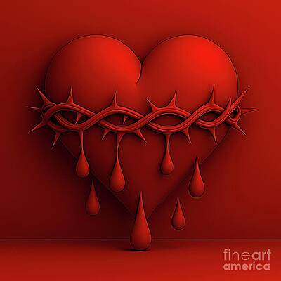 The Sacred Heart of Jesus with Thorns and Blood Drops by Rose Santuci-Sofranko