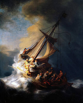 Wall Art - Painting - The Storm on the Sea of Galilee, miracle of Jesus, 1633 by Rembrandt