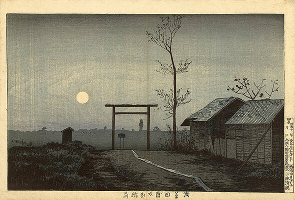 The Taro Inari shrine in the rice fields at Asakusa Print by Kobayashi Kiyochika