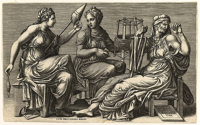 The Three Fates Clotho, Lachesis, And Atropos Print by Giorgio Ghisi