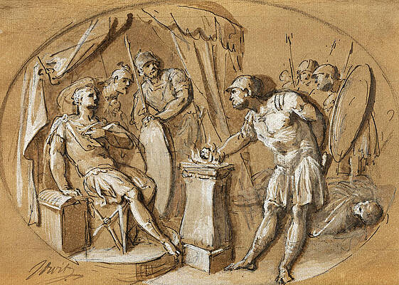 The Trial by fire of Gaius Mucius Scaevola Print by Jacob de Wit