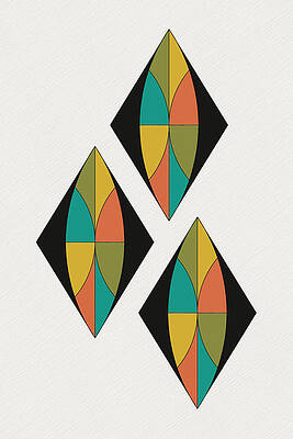 Triple Diamonds Mid Century on white with diagonal line background by DB Artist Triple Diamonds Mid Century on white with diagonal line background by DB Artist