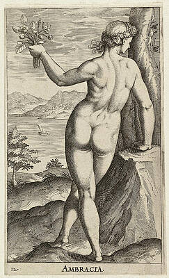 The water nymph Ambracia, gulf of Arta Print by Philip Galle