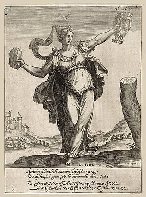 The woman from Tebez with the head of Abimelech Print by Hieronymus Wierix