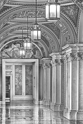 Wall Art - Photograph - Thomas Jefferson Hallway BW by Susan Candelario