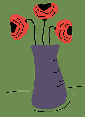 Wall Art - Painting - Three Red Poppies in a Vase  by Shelli Fitzpatrick