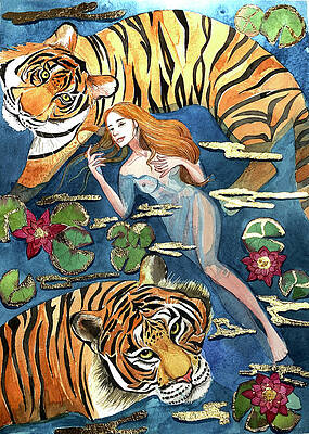 Wall Art - Drawing - Tigers by Elena Kuzmina