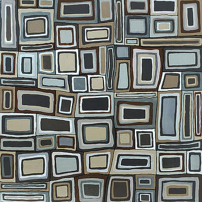 Wall Art - Painting - TIMES SQUARED URBAN Abstract Squares Black Gray Brown Tan by Lynnie Lang