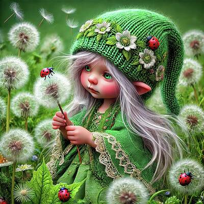 Whimsical Wall Art featuring the digital art Tiny Whispers In A Dandelion Field by Bill And Linda Tiepelman