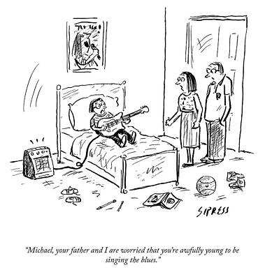 Wall Art - Drawing - Too Young To Sing The Blues by David Sipress