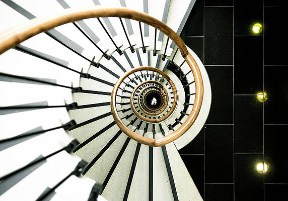 Top Down View of Beautiful Stairwell Architecture with Black and White contrast by Daniel Walther