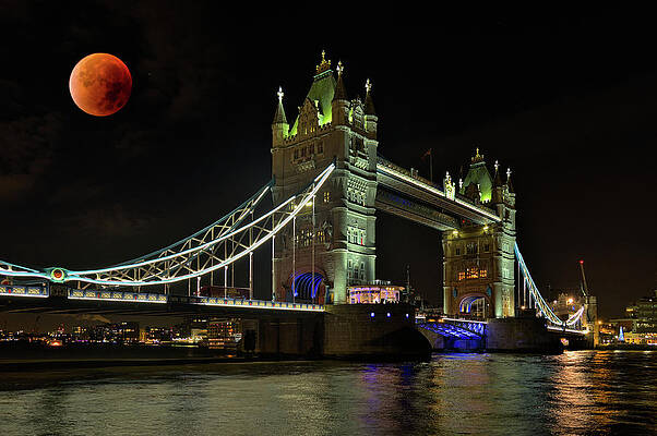 Tower Bridge and Red Moon by Angelo DeVal Tower Bridge and Red Moon by Angelo DeVal