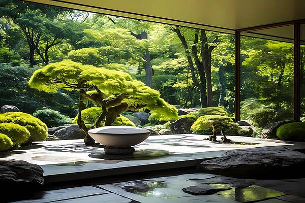 Wall Art - Digital Art - Tranquil Minimalist Japanese Garden No 1 by Andre Petrov