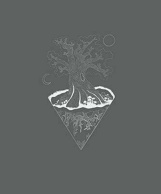 Wall Art - Drawing - Tree In Nature With Crystals And Mushrooms Under The Moon   by Alicia Cosper
