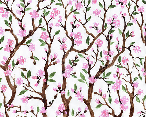 Wall Art - Painting - Trees With Pink Blossoms Spring Watercolor  by Irina Sztukowski
