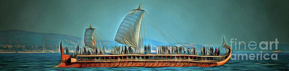 Trireme Olympias with open sails in Faliro bay by George Atsametakis Trireme Olympias with open sails in Faliro bay by George Atsametakis
