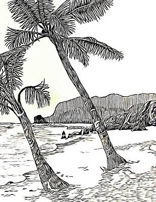 Wall Art - Drawing - Tropical Island Pen And Ink Drawing Abstract Expressionistic Effect by Rose Santuci-Sofranko