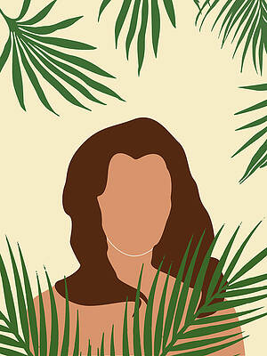 Wall Art - Mixed Media - Tropical Reverie 5 - Modern, Minimal Illustration - Girl and Palm Leaves - Aesthetic Tropical Vibes by Studio Grafiikka