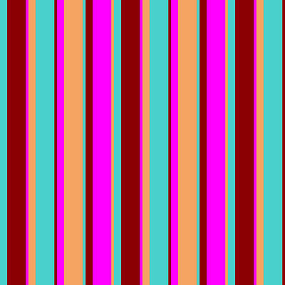 [ Thumbnail: Turquoise, Dark Red, Fuchsia, and Brown Colored Stripes Pattern Art Print ]