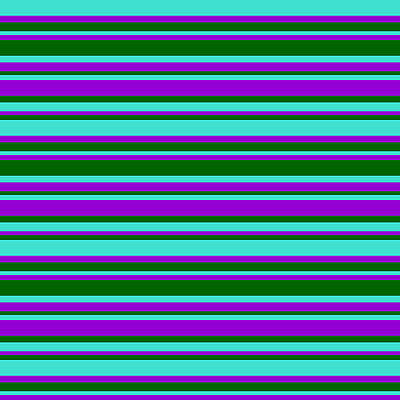 [ Thumbnail: Turquoise, Dark Violet, and Dark Green Colored Lined/Striped Pattern Framed Print ]