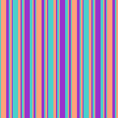 [ Thumbnail: Turquoise, Light Salmon, and Dark Orchid Colored Striped Pattern Poster ]