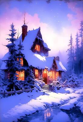 Wall Art - Digital Art - Twilight Cabin by John Deecken