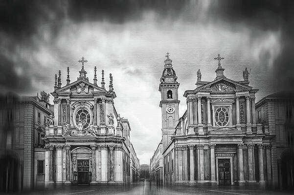 Wall Art - Photograph - Twin Churches of Turin Black and White  by Carol Japp