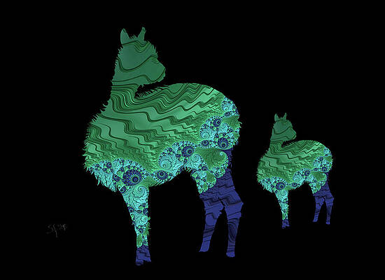 Wall Art - Mixed Media - Two Fancy Llamas Fractal Art  by Shelli Fitzpatrick