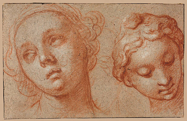 Two Female Heads Print by Abraham Bloemaert