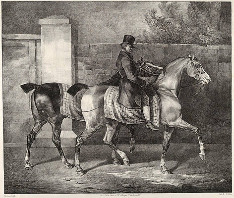 Two Horses Exercised by a Jockey Print by Theodore Gericault
