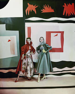 Wall Art - Photograph - Two Models in Ceil Chapman in Front of Jazz-Inspired Backdrop by Cecil Beaton