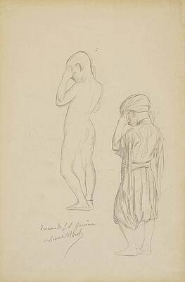 Wall Art - Painting - Two Studies Of A Standing Boy Holding His Hands Up In Prayer by Jean Leon Gerome