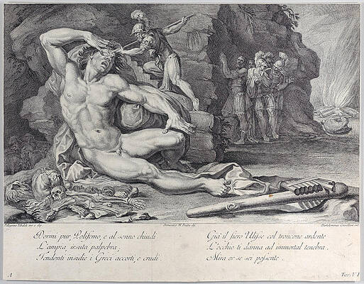Ulysses Driving A Burning Stake Into Polyphemus' Eye Print by Bartolomeo Crivellari