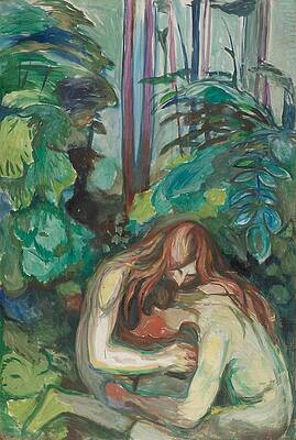 Wall Art - Drawing - Vampire in the Forest  by Edvard Munch