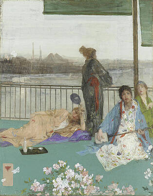 Wall Art - Painting - Variations in Flesh Colour and Green--The Balcony. Date/Period From 1864 until 1879. Painting. O... by James Abbott McNeill Whistler -1834-1903-
