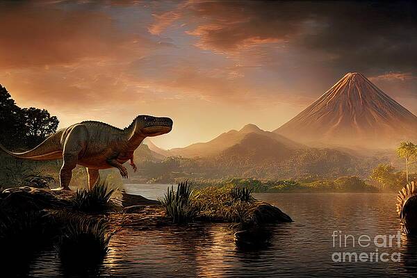 Wall Art - Digital Art - Velociraptor dinosaur in natural park by Benny Marty