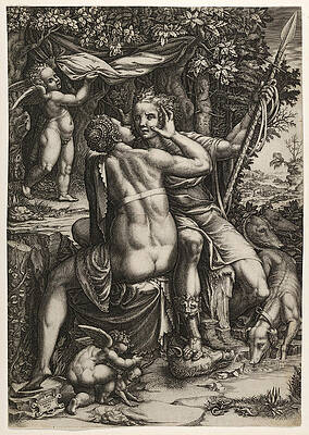 Venus and Adonis Print by Giorgio Ghisi