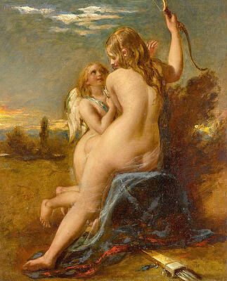 Venus relieving Cupid of his bow Print by William Etty