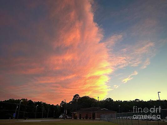 Vibrant Sunset Over Suburban Landscape Wall Art
