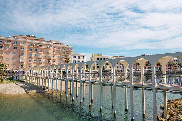 Wall Art - Photograph - View of Pirgo beach with its pedestrian bridge. by Stuart Chard