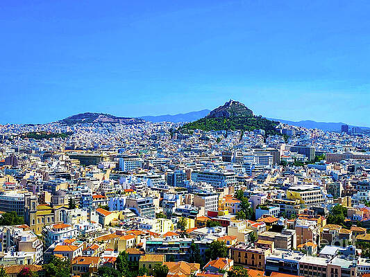 Wall Art - Photograph - View over Athens from the Acropolis to Mount Lycabettus by Unbounded Art