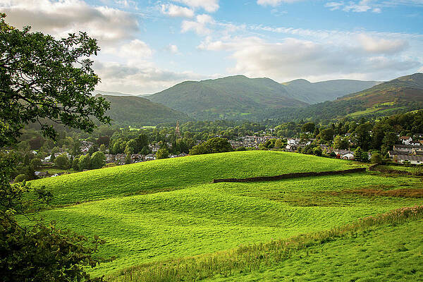 Wall Art - Photograph - View over fields to Ambleside Lake District by Steven Heap