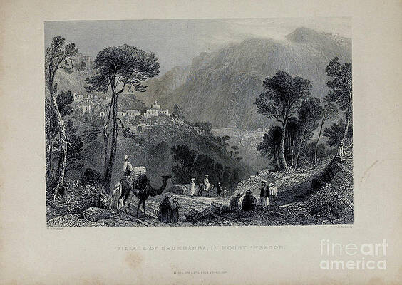 Wall Art - Pyrography - Village of Brumhanna, in Mount Lebanon y1 by Historic illustrations