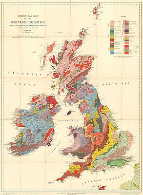 Vintage Geological Map of The British Isles 1912 by Stephen Laren