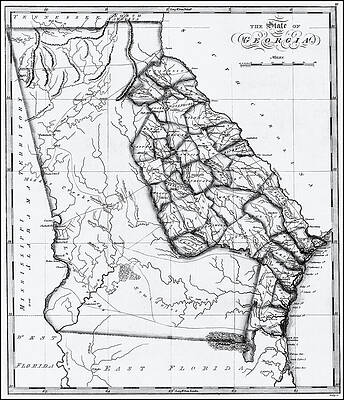 Wall Art - Drawing - Vintage Map State of Georgia 1810 Black and White  by Carol Japp