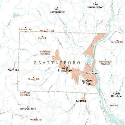Wall Art - Digital Art - VT Windham Brattleboro Vector Road Map by Frank Ramspott